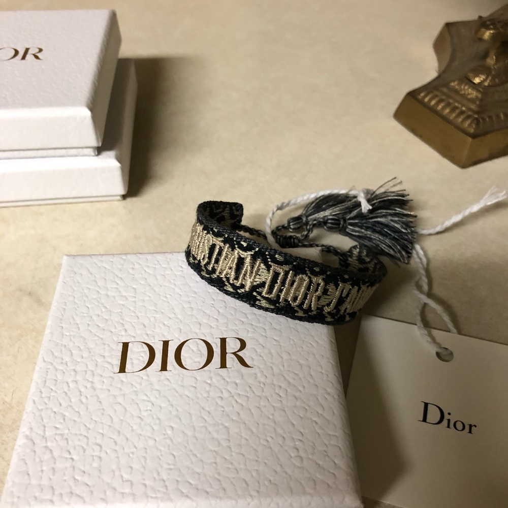 Christian Dior Friendship Bracelet Navy Gold Women Woven Bracelet Embroidered